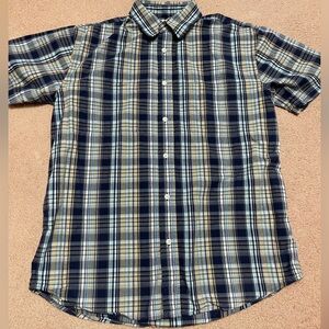 Midtown Men's Blue and Tan Plaid Shirt( size: m)